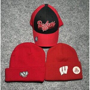 Wisconsin Badgers Hat Lot Beanie Cap Football Red NCAA Winter Cap Red Black OSFM